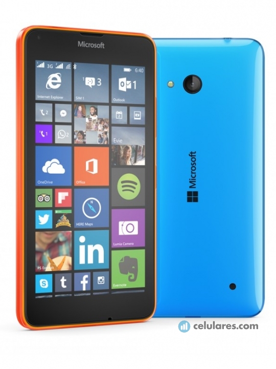Imagens Frontal de Microsoft Lumia 640 4G Branco y Ciano y Cinza Espacial y Laranja y Preto. Detalhes da tela: Pantalla de inicio